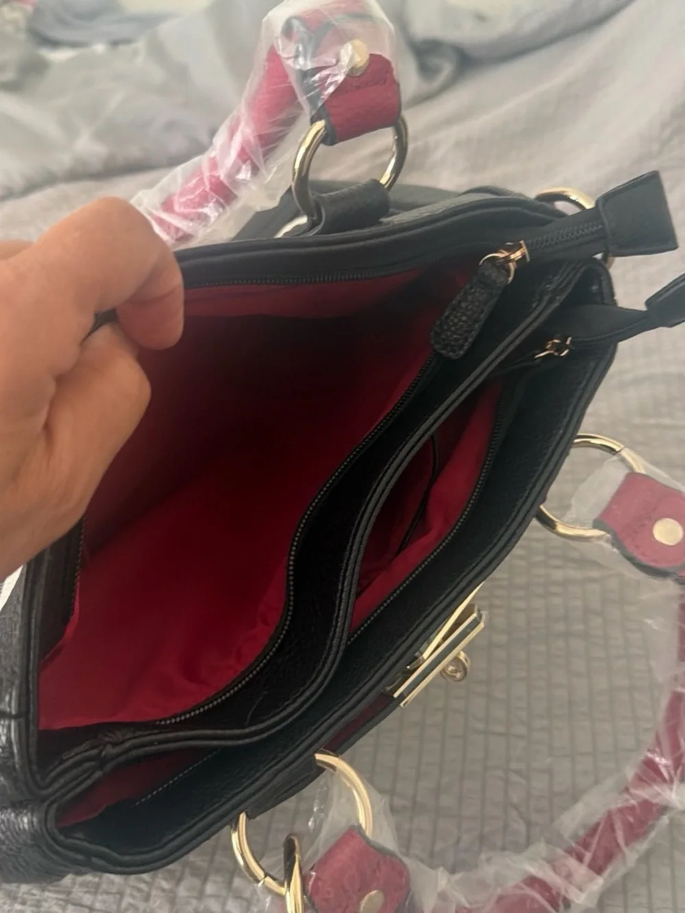 Designer Zebra-Print Satchel Handbag in Black, White & Red